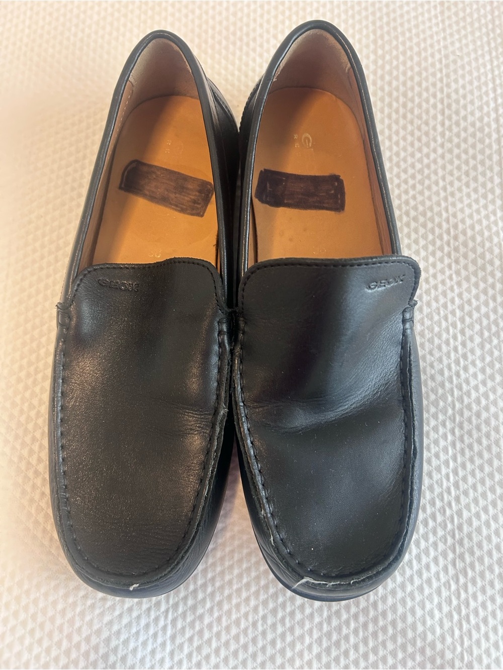 Geox Black Leather Slip-On Moc Toe Loafers for Men